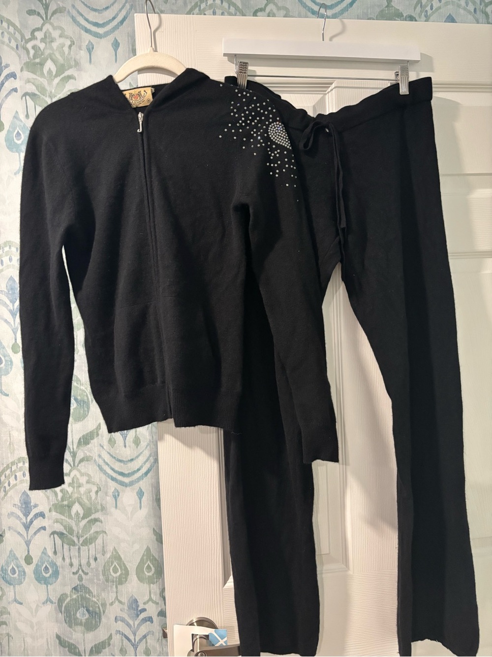 Juicy Couture Vintage Cashmere Black Crystal-Accent Hoodie & Track Pants Set